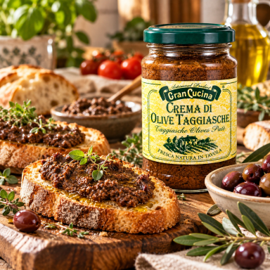 Itališkas Juodųjų Taggiasche alyvuogių užtepėlė 130g