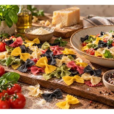 Itališki spalvoti makaronai su daržovėmis Kaspinėliai 500g