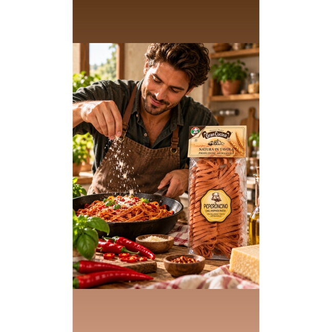 Itališki makaronai TAGLIATELLE su čili pipirais 250g 1 Itališki makaronai TAGLIATELLE su čili pipirais 250g 1