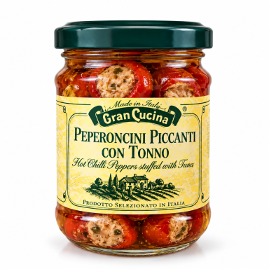 Raudonieji čili pipirai įdaryti tunu 180g