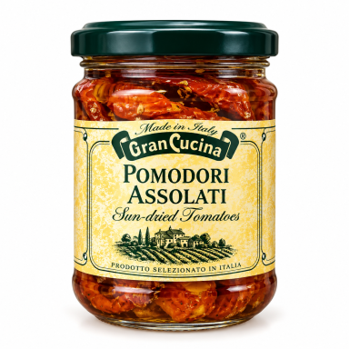 Saulėje pusiau džiovinti pomidorai alyvuogių aliejuje 180g